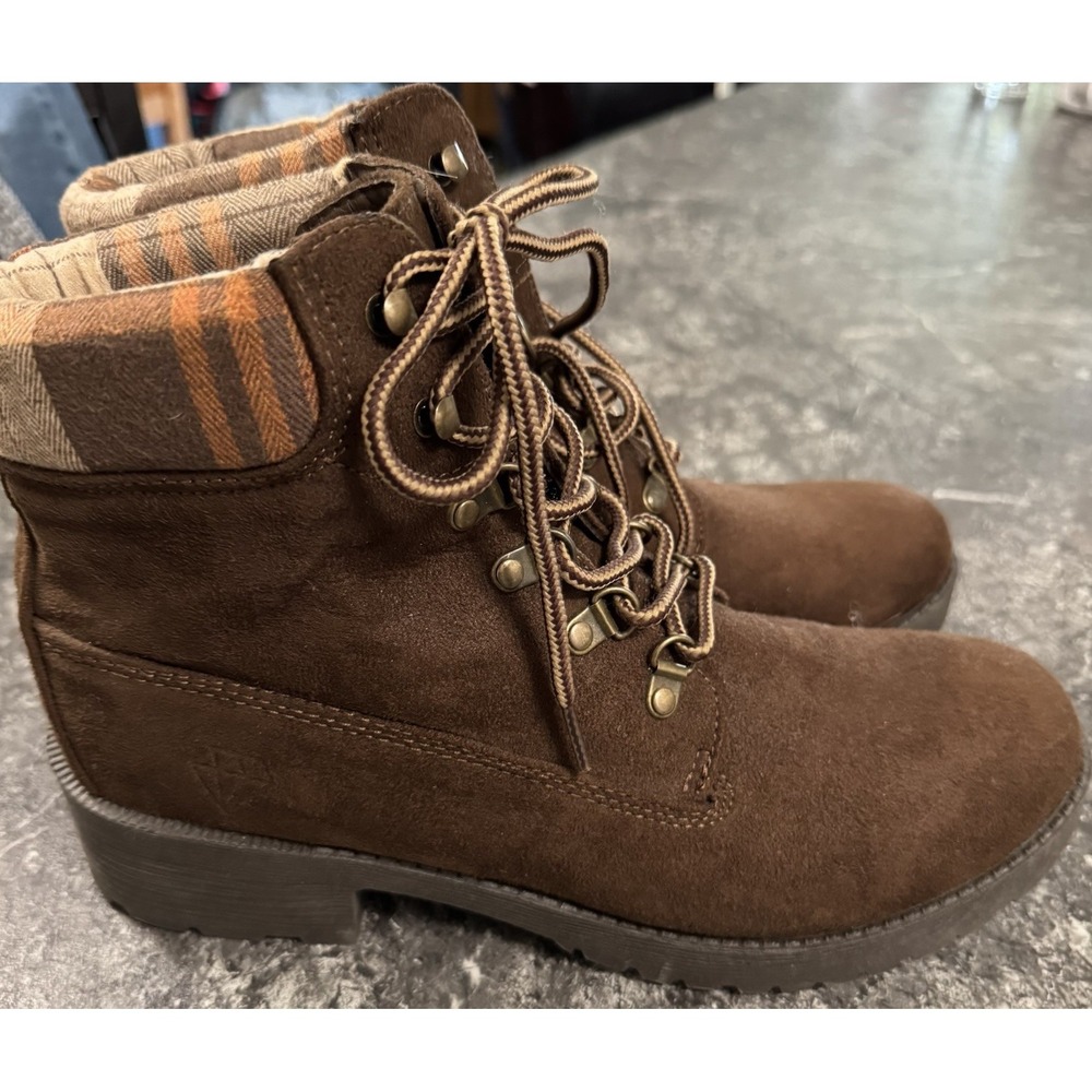 Rock & Candy By Zigi Womens Ryann Ankle Boots Chocolate Brown Plaid Sz 11‎